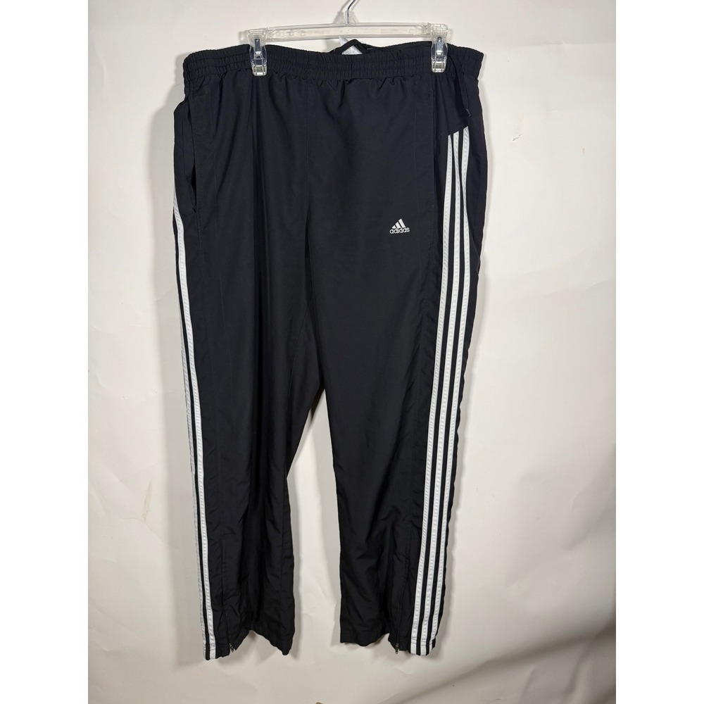 Adidas Mens Climalite Wind Pants Black White Stripe Zipper Cuff Size Large